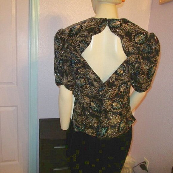 Vtg Scott McClintock Formal Dress Size 16 L Glitter Velvet Pencil Peplum Layered - Picture 9 of 12